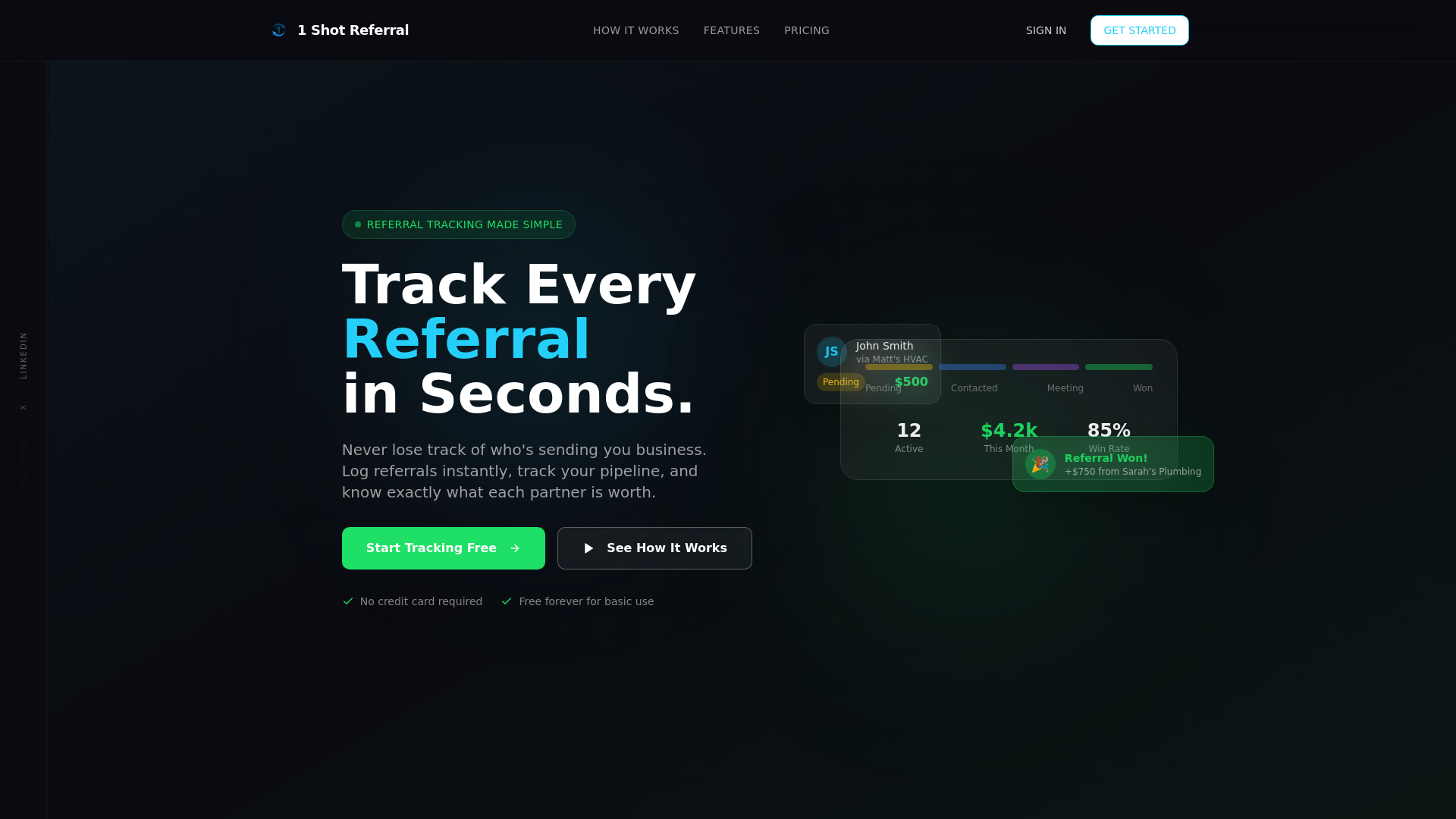 1 Shot Referral application screenshot